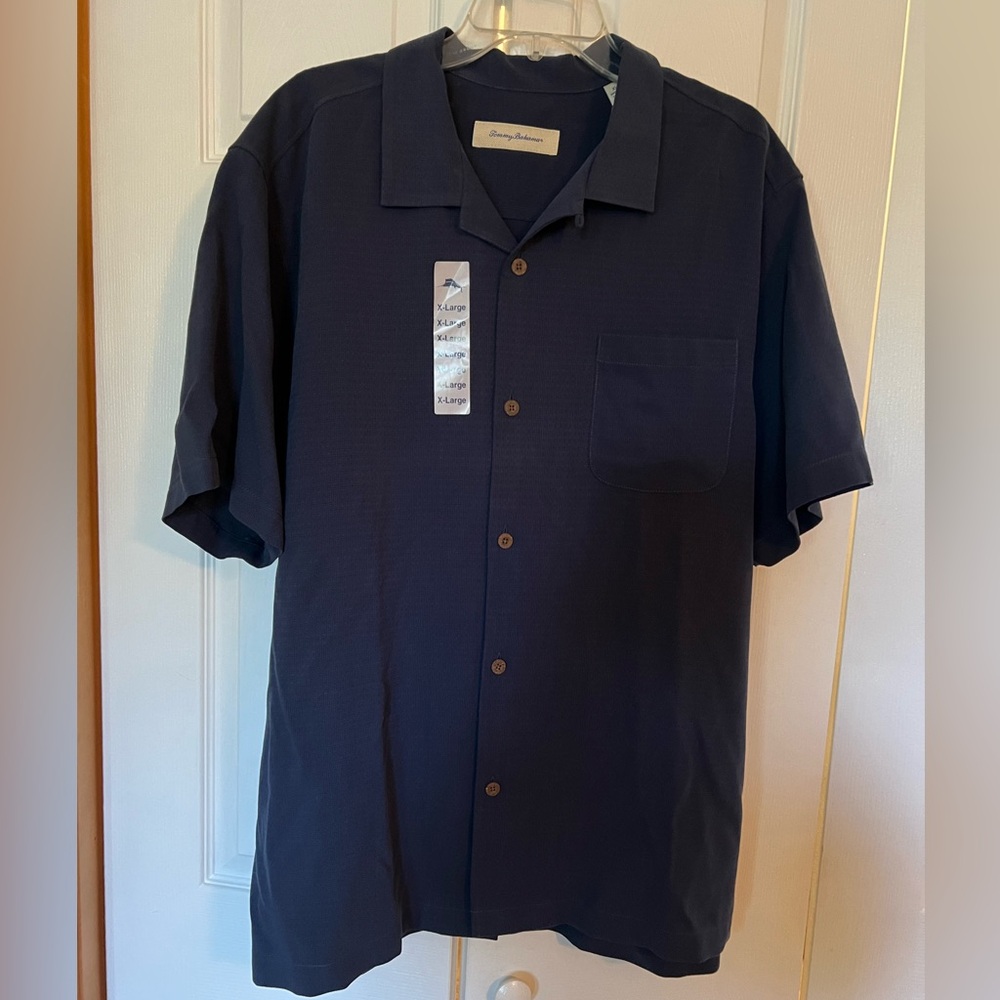 Tommy Bahama Tropical Bliss Short Sleeve Shirt 100% Silk Ocean Deep Blue XL